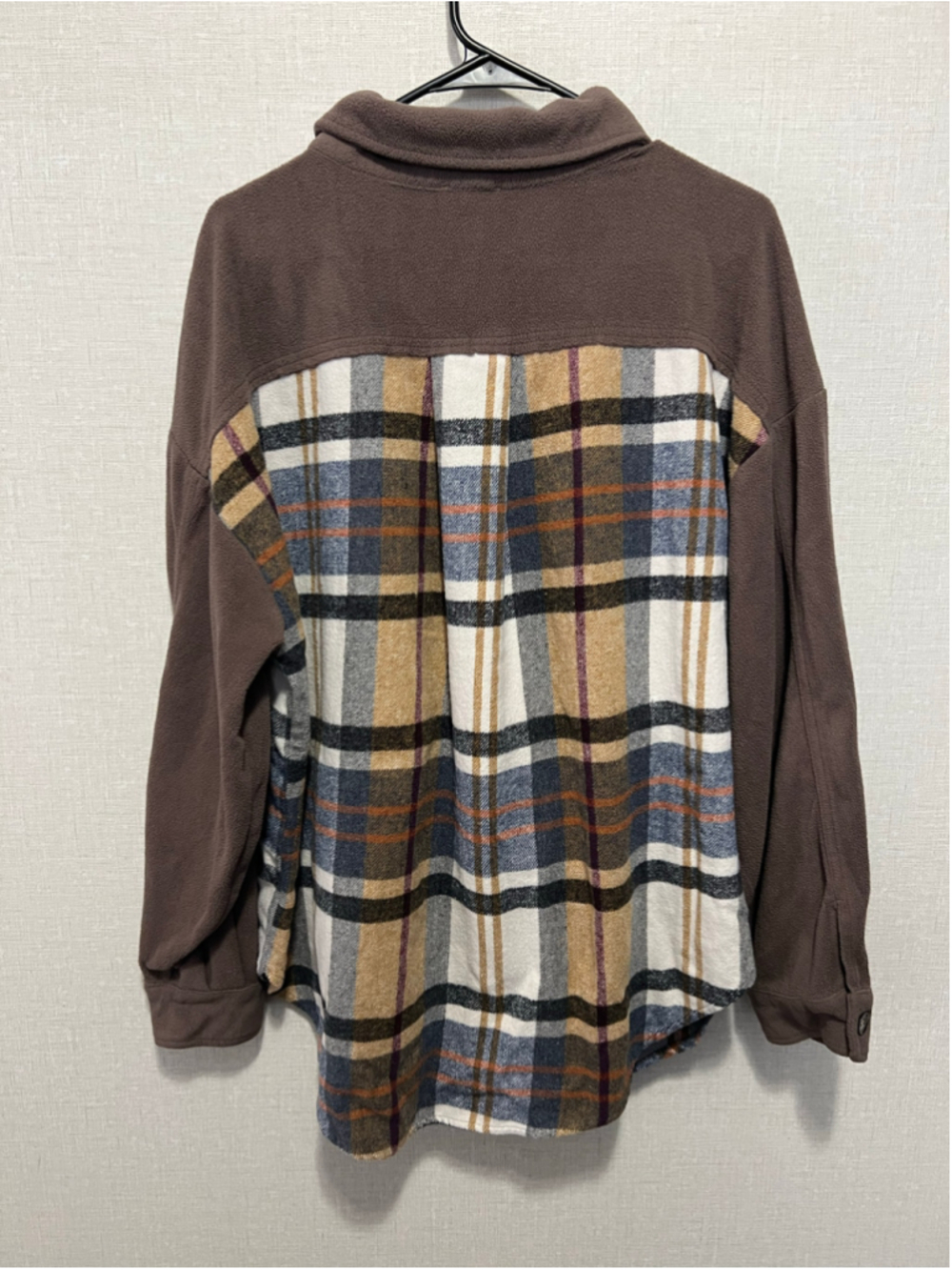 BIBI Brown Plaid Fleece Button Front Flannel Shacket With Chest Pockets - Picture 4 of 5